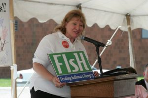 Jane Avery introducing Feeding Indiana's Hungry  on Hunger Day in 2005.